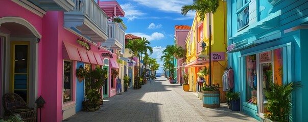 Fototapeta premium The colorful and charming streets of Nassau's Bay Street lined with local shops