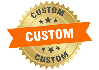custom. custom round orange and gold label isolated on transparent background