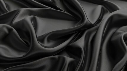 Fototapeta premium close-up view of black silk fabric with smooth texture and flowing folds for textile or fashion template