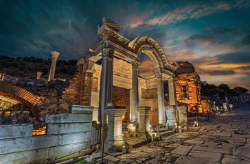 The Ephesus Ancient City night view in Turkey