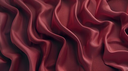 Fototapeta premium maroon satin cloth texture background with flowing folds and soft shadows for textile template