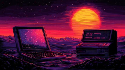 Retro Future Computing: Sunset Over Binary Horizons, a Vintage Tech Landscape
