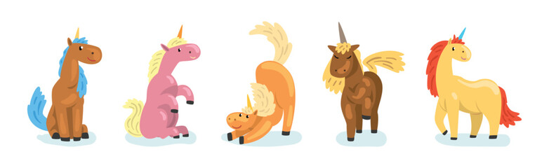 Obraz premium Funny Unicorn Mythological and Magical Creature Vector Set