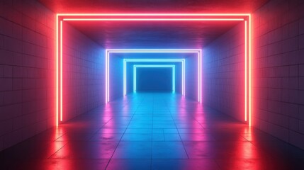 Neon Rectangles - A Futuristic Architectural Space with Illuminated Paths