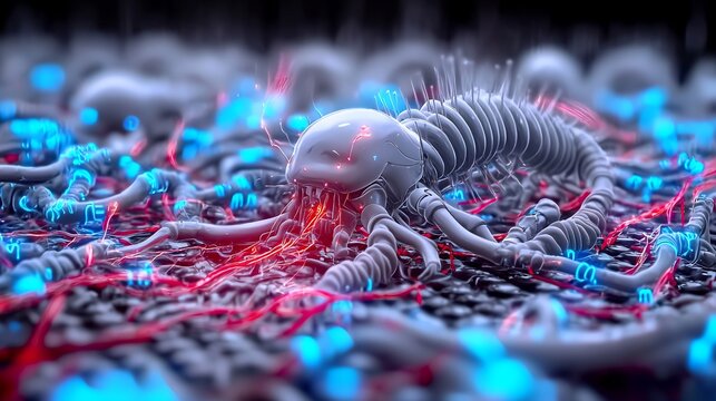 Futuristic alien creature digital art, technology background, abstract, 3D render, possible use sci-fi poster