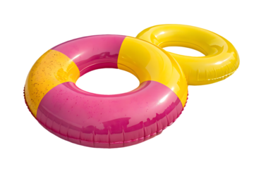 : "Glossy Pink and Yellow Inflatable Swim Ring - Perfect for Pool and Beach Fun"