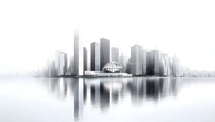 Obraz premium Modern Cityscape Reflected in Calm Water