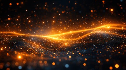 Obraz premium Golden particles flowing, dark background, cosmic, abstract, design