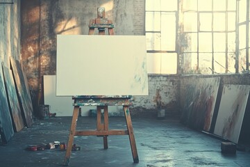 In a bright, minimalist studio, two empty easels stand prepared for artistic creation and inspiration