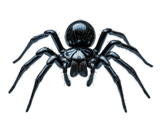 Isolated Black Spider with Visible Fangs