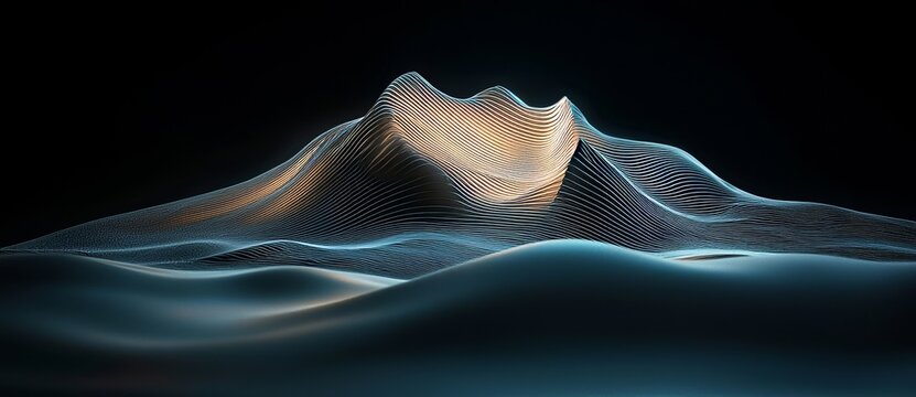 A 3D illustration of waves within a digital binary code structure