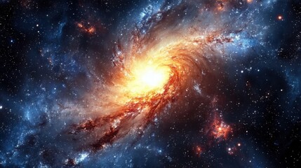 Cosmic Symphony: Swirling Galaxy with Vibrant Nebulae and Stardust Streams in Deep Space