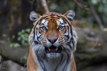 Fototapeta premium A close-up of angry tiger looking at the camera