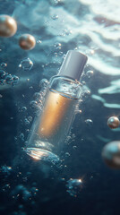 Underwater Fantasy - Marine Collagen Serum Bottle with Pearls and Coral, Dreamy Water Reflections