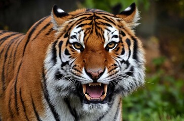 A close-up of angry tiger looking at the camera