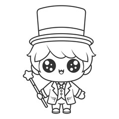 Little boy becomes a great magician, for coloring