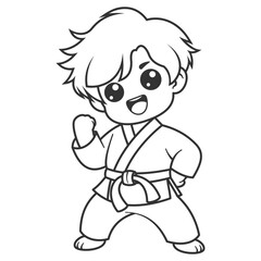 Little boy learning martial arts, for coloring