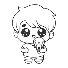 Fototapeta premium Little boy eating ice cream alone, for coloring