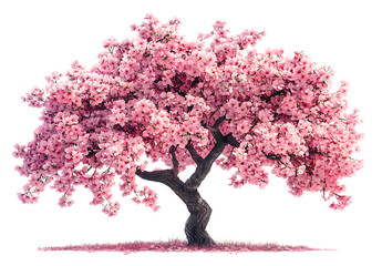 Beautiful pink cherry blossom tree in full bloom springtime nature plant on transparent background