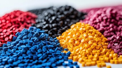 Colorful plastic polymer resin pellets.