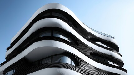Modern building with wavy architecture and contrasting black and white design