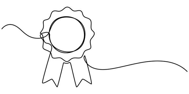 Continuous one line shape award isolated vector illustration, Award badge continuous line art drawn. Approval check sign. Certificate contour line. Vector illustration isolated on white.