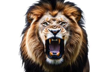 Portrait of a roaring lion with an aggressive look, isolated (Generative AI, Generativ, KI)