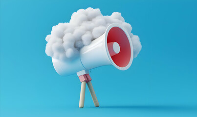 Creative Megaphone with Cloud Motif on Bright Blue Background