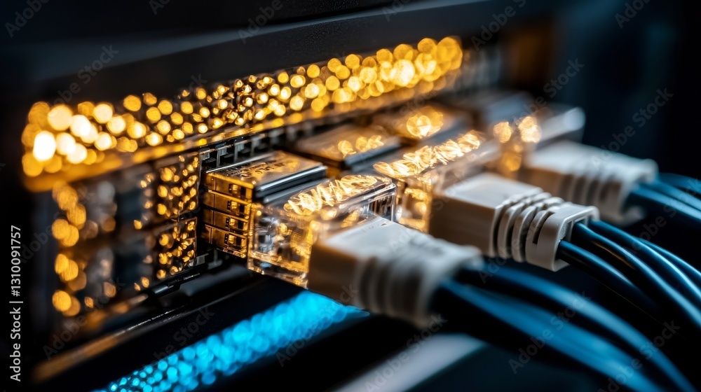 Poster a server room in a company that is working on a quantum computer features a network background with 