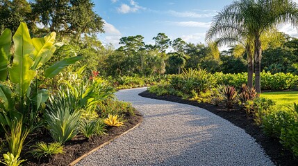 Naklejka premium Tranquil walking paths through lush green landscapes