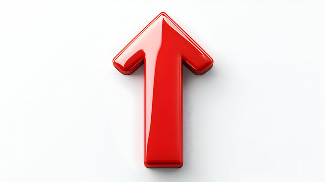 Glossy Red Arrow Pointing Upward Isolated on White Background