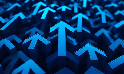 Fototapeta premium Three-Dimensional Blue Arrows Pointing Upward in a Pattern