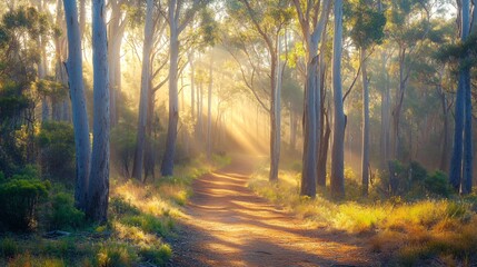 Serene Sunlit Forest Escape Eucalyptus
