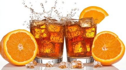 **Bartending Techniques Idea. Invigorating Bubbly Drink with Ice and Citrus Splash in a Clear Glass**