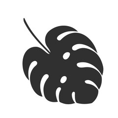 Monstera leaf isolated on white background. Black monstera leaf silhouette. Tropical tree. Vector illustration