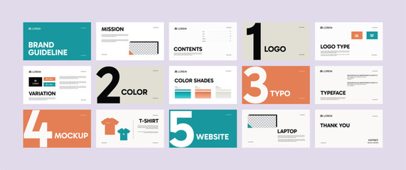 Brand Guideline Design Template. Logo and Brand identity strategy guide manual presentation. Logo guideline book.