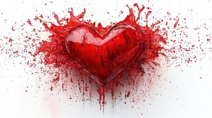 Heart Splashing Red Liquid White Background