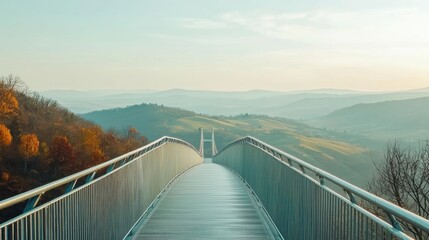 Obraz premium Autumnal Bridge Over Misty Hills