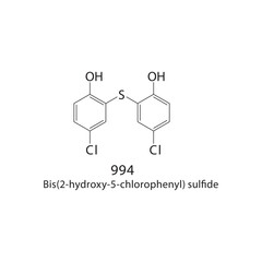 Fototapeta premium Bis(2-hydroxy-5-chlorophenyl) sulfide skeletal structure .Aliphatic amine compound schematic illustration. Simple diagram, chemical formula.