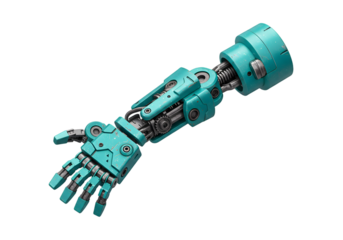 Robotic Hand with Mechanical Joints and Turquoise Finish Showcasing Advanced Technology and Engineering Design