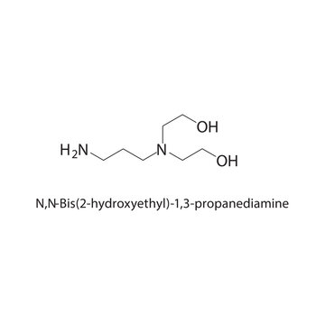 N,N-Bis(2-hydroxyethyl)-1,3- propanediamine skeletal structure .Organosulfur compound schematic illustration. Simple diagram, chemical formula.