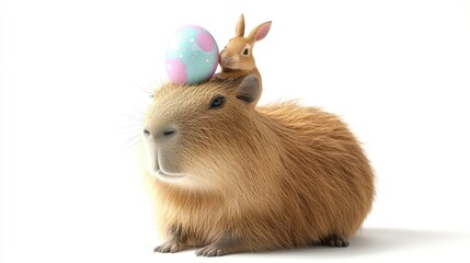 Fototapeta premium Happy easter day with capybara and bunny festive scene joyful animals spring vibes