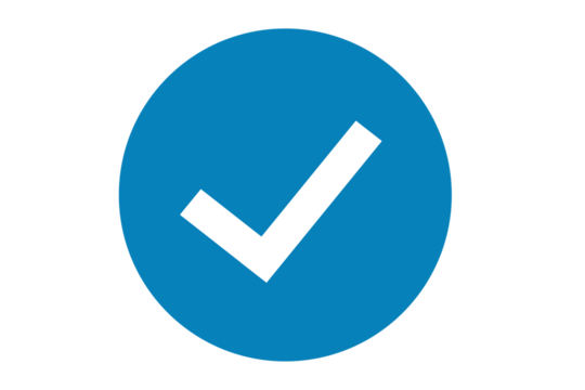 white check mark icon on blue round circle