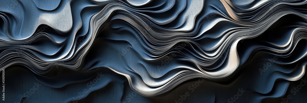 Poster Dynamic 3D inspired background featuring wave like structures for political discourse in deep navy and silver tones Generative AI