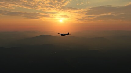 A plane flying at dawn or dusk.