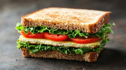 Delicious toasted whole wheat sandwich with egg, tomato, and lettuce.