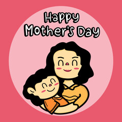 Hand-Drawn Mother's Day Illustration With Daughter