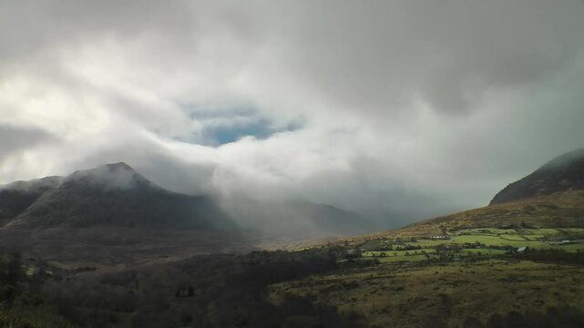 Clouids and mountains above the beautiful Ring of Kerry in Ireland