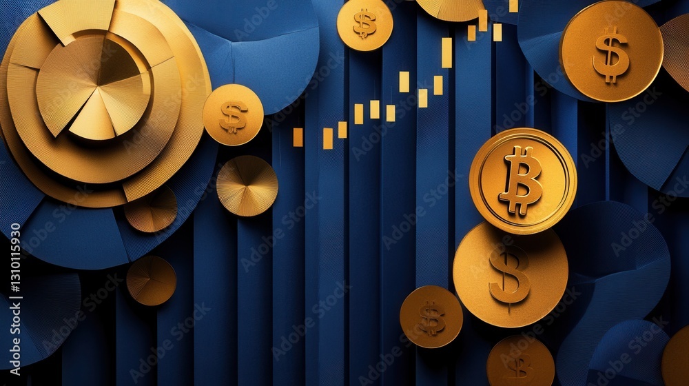 Poster sophisticated paper art background capturing financial growth with geometric shapes and currency sym