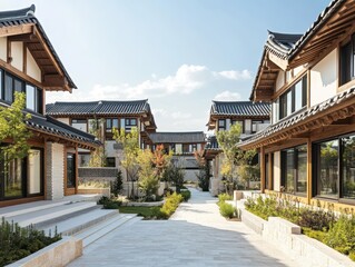 Fototapeta premium Beautiful architectural style traditional houses lined along a walkway